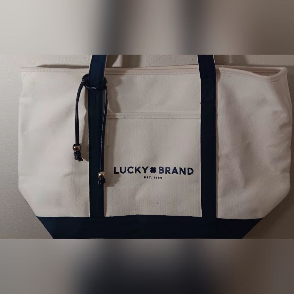 Lucky Brand White and Navy Canvas Tote